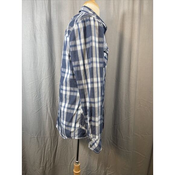 BKE Western Tailored Fit Shirt Mens L LongSleeve Blue Plaid Metal Buttons - Picture 7 of 10